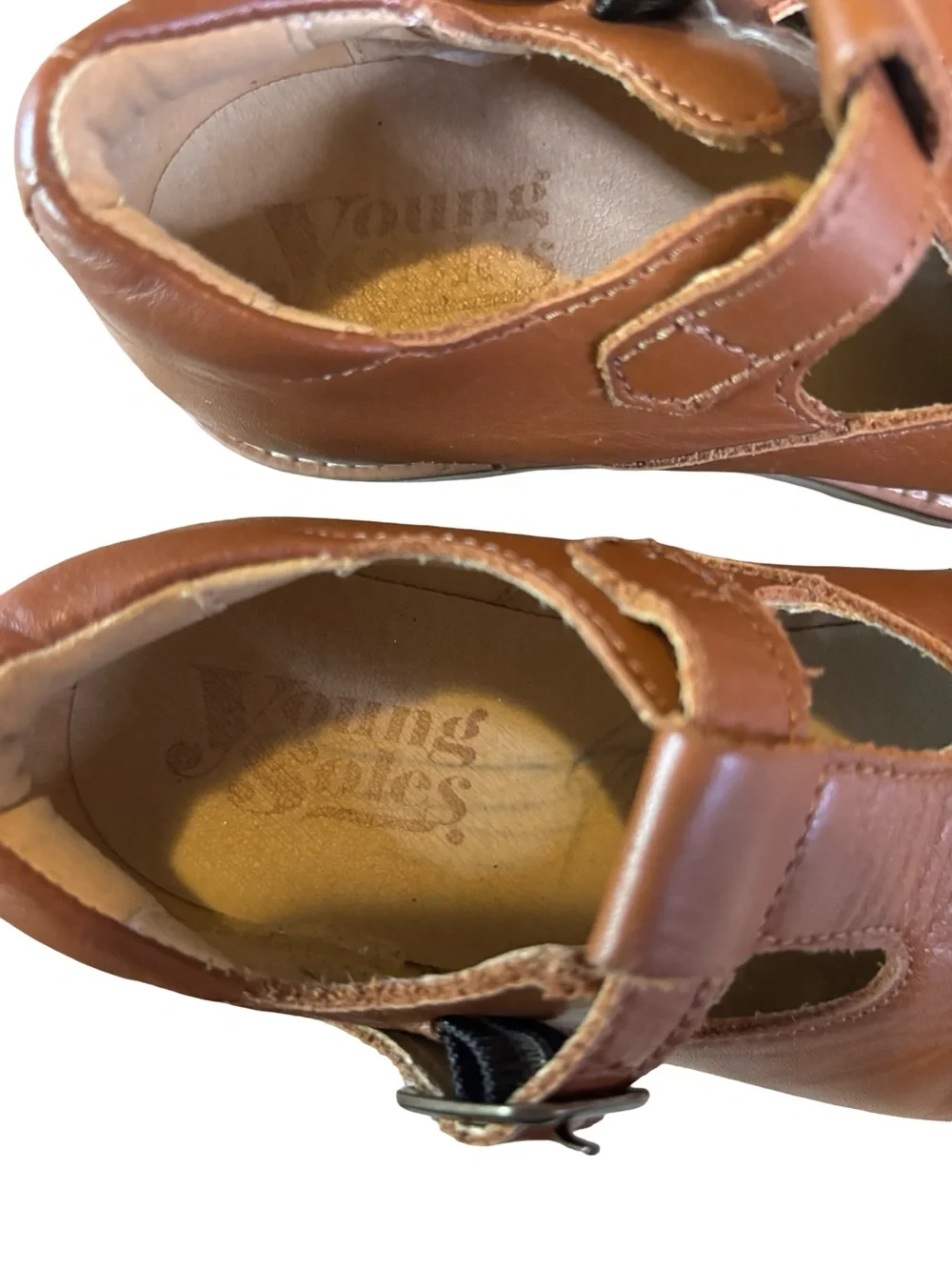 Girls' cognac brown Leather Mary Jane Dress Shoes with Buckle size 11